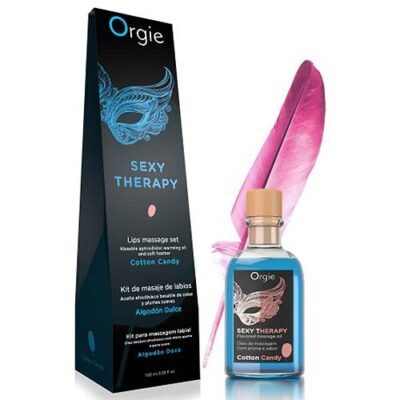 Óleo de Massagem Afrodisíaco com Efeito Calor Orgie Sexy Therapy Lips Massage Set Algodão Doce 100ml