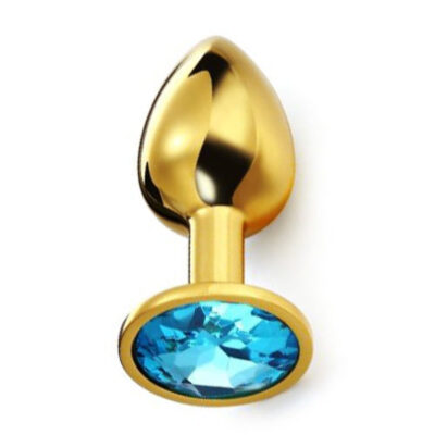 Plug Anal Metálico Dourado com Cristal Azul S